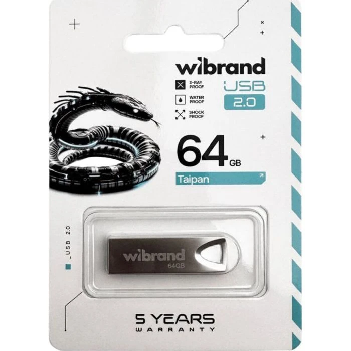 Wibrand 64GB Taipan Silver USB 2.0 (WI2.0/TA64U2S) (UA) ; Обсяг пам'яті: 64 Gb; Інтерфейс: USB