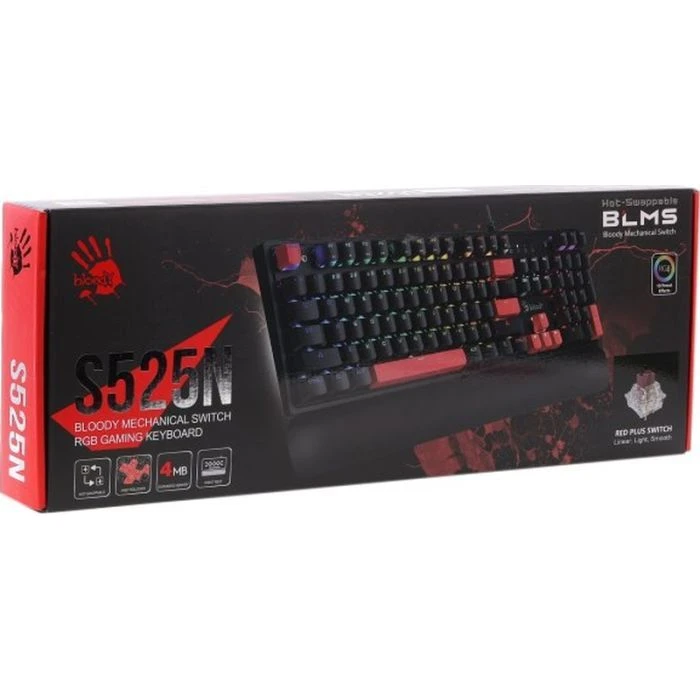 A4Tech Bloody S525N RGB BLMS Red Switch USB Fire Black (4711421002066) (UA) ; Конструкция: механическая; Тип