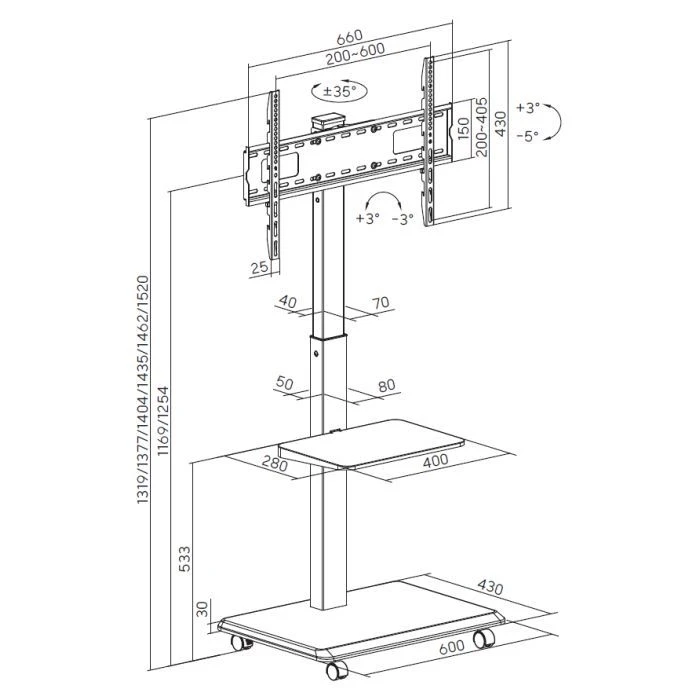 Стойка презентационная OfficePro TVS302B (UA) ; Нагрузка: до 50 кг; VESA: 200 x 200, 300 x
