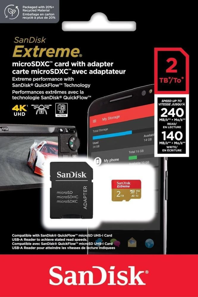 SanDisk 2 TB microSDXC U3 V30 A2 Extreme + Adapter SD (SDSQXAV-2T00-GN6MA) (UA) Бренд: SanDisk; Объем памяти, ГБ: 2000;