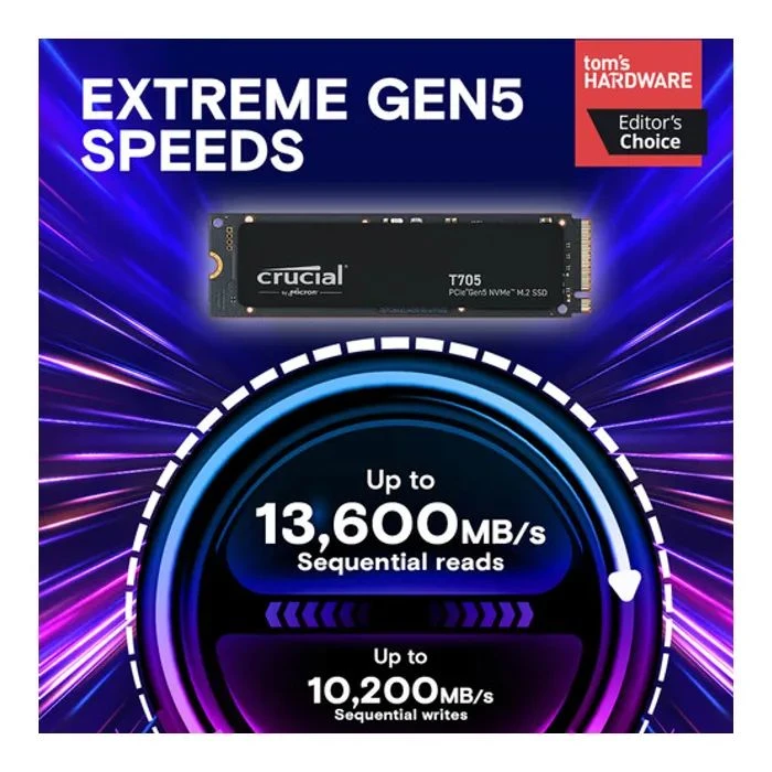 M.2 2280 1TB T705 Micron (CT1000T705SSD3) (UA) ; Обсяг пам'яті: 1 TB; Тип