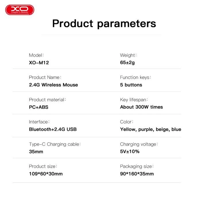 XO M12 Wireless Transparent/White (M12 White) (UA) ; Підключення: бездротове;