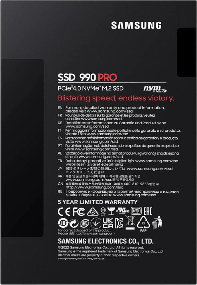 Samsung 990 PRO 2 TB (MZ-V9P2T0BW) Бренд: Samsung; Линейка: 990 PRO; Объем,
