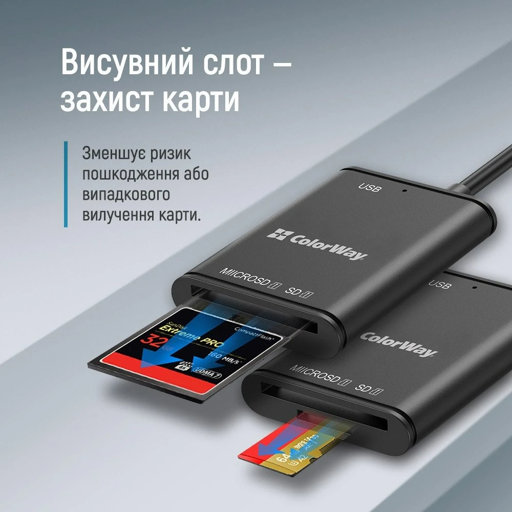 ColorWay 3-в-1 Black (CW-CR-02) (UA) Тип: картридер; Форм-фактор: