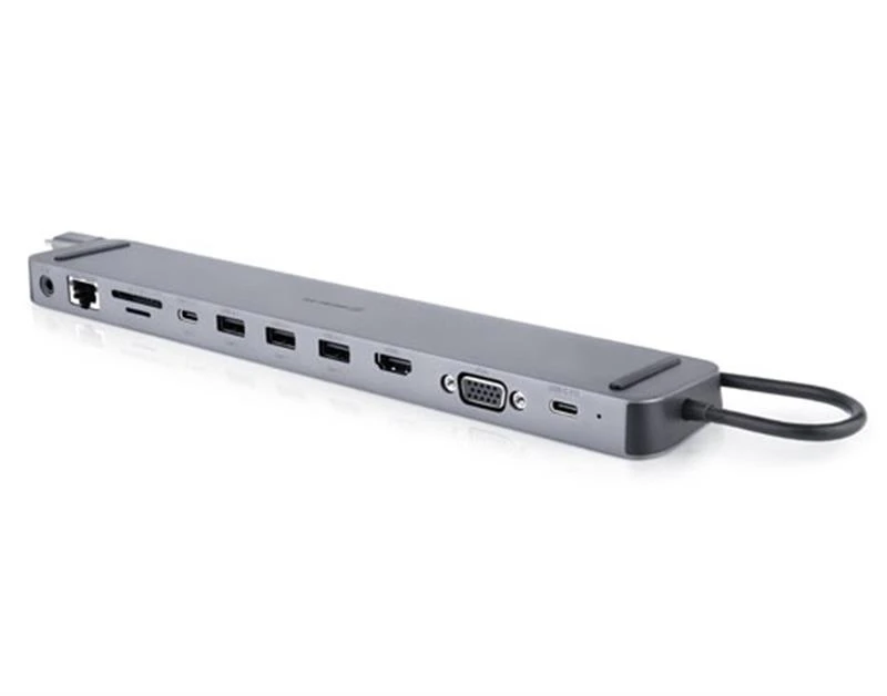 USB-хаб REAL-EL CQ-1000 USB3.0х3/USB-C/HDMI/VGA/RJ45/SD/TF/3.5 mm audio, 0.4m, Space Grey (EL123110005) (UA) Тип: USB-хаб; Форм-фактор: