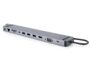 USB-хаб REAL-EL CQ-1000 USB3.0х3/USB-C/HDMI/VGA/RJ45/SD/TF/3.5 mm audio, 0.4m, Space Grey (EL123110005) (UA)