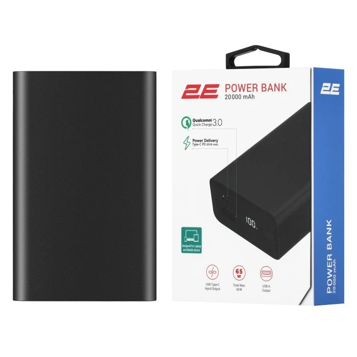 2E 20000mAh, PD/65W, QC (2E-PB2014PD-BLACK) (UA) ; Источник заряда батареи: сеть
