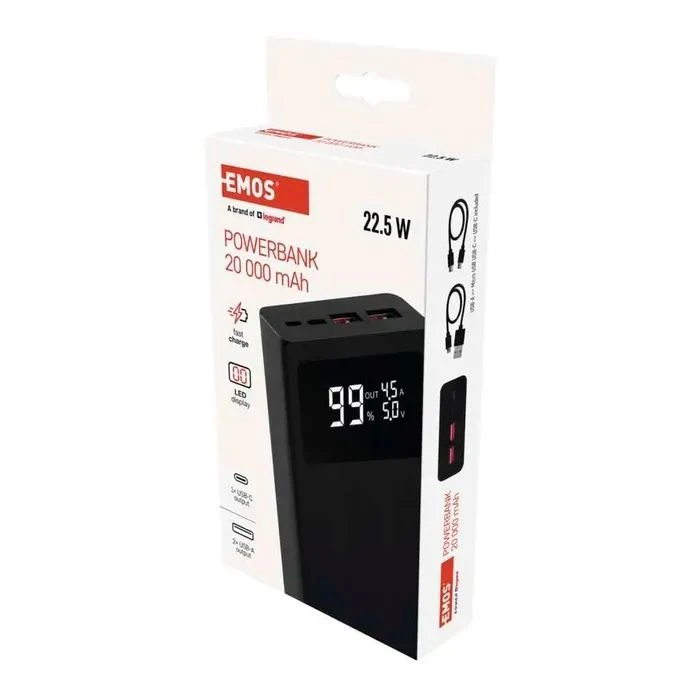 EMOS 20000mAh BETAQ 20, 22.5W, black (B0532B) (UA) Ємність: 20000 mAh; Призначення: для
