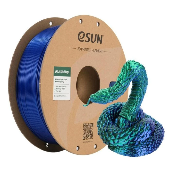 Пластик для 3D-принтера eSUN ePLA-Silk Magic 1кг, 1.75мм, blue-green (ePLA-SilkMagic-P175GU1) (UA) Тип пластику: PLA; Діаметр: 1.75 мм;