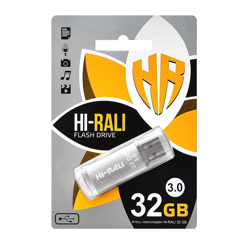 USB3.0 32GB Hi-Rali Rocket Series Silver (HI-32GB3VCSL) (UA) Інтерфейс: USB 3.0; Об'єм пам'яті: 32