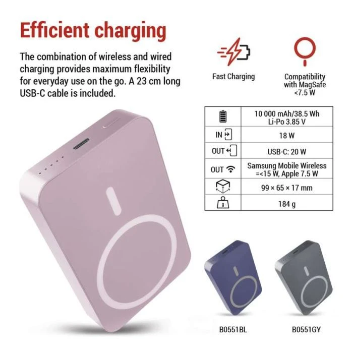 EMOS 10000mAh WI1046, 20W, Wireless, salmon (B0551S) (UA)