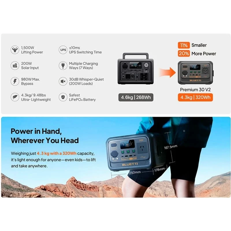 Зарядная станция Bluetti Premium 30 V2, 600W, 320Wh_OEM (UA)