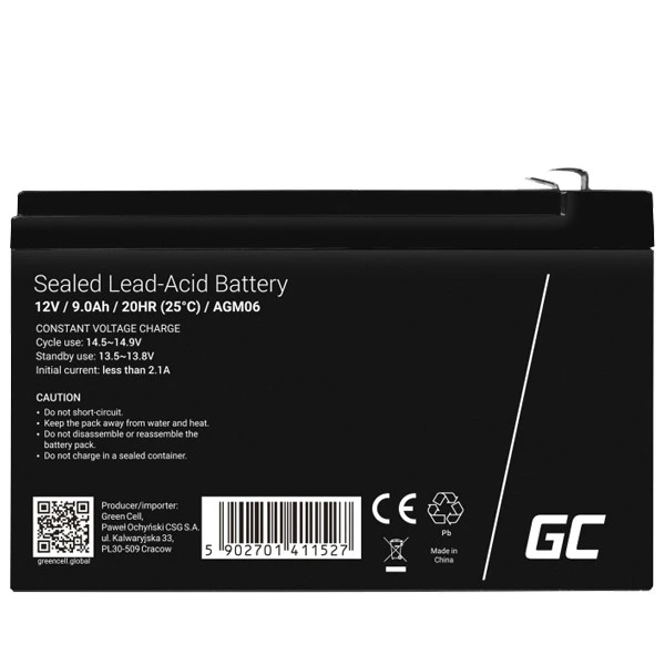 Green Cell AGM06 12V 9Ah VRLA (85076000) (UA) Бренд: Green Cell; Технологія: AGM;
