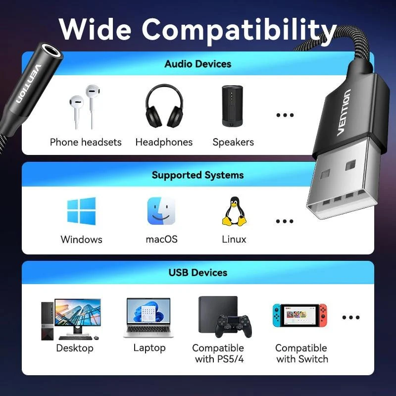 Vention USB 2en1 AUX jack TRRS Ear(CVEBC) (UA) Бренд: Vention; Назначение: 2.0;
