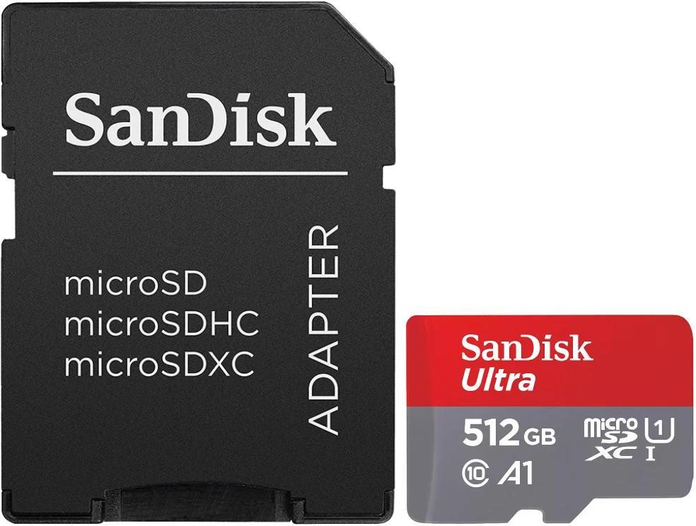 SanDisk 512 GB microSDXC UHS-I Ultra A1 + SD adapter (SDSQUAC-512G-GN6MA) Бренд: SanDisk; Объем памяти, ГБ: 512;