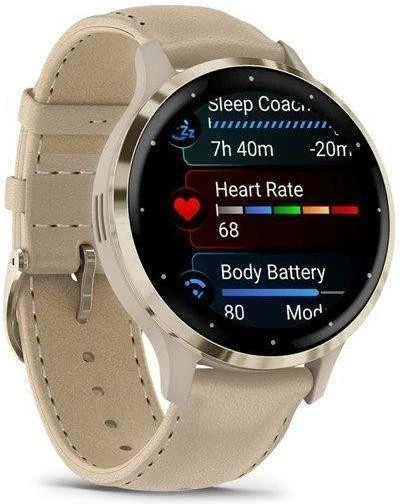 Смарт-часы Garmin Venu 3S Soft Gold S. Steel Bezel w. French Gray Case and Leather Band (010-02785-55)