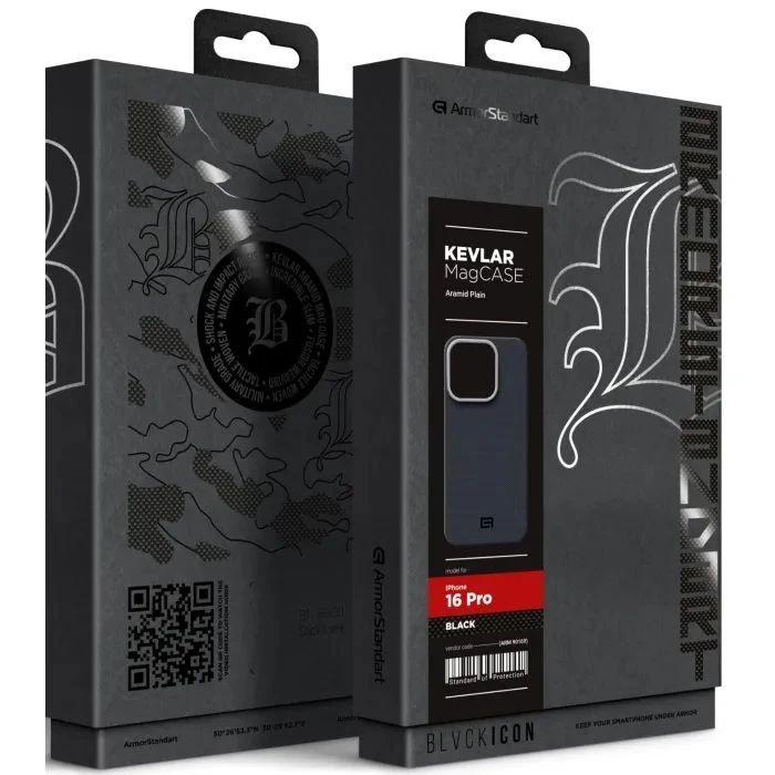 Чехол для мобильного телефона Armorstandart BlackIcon Aramid Plain MagCase Apple iPhone 16 Pro Black (ARM90169) (UA)
