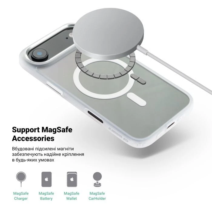 Чехол для мобильного телефона Armorstandart Unit MagCase Apple iPhone 17 Air Clear Silver + Pink Button Set (ARM90584) (UA)