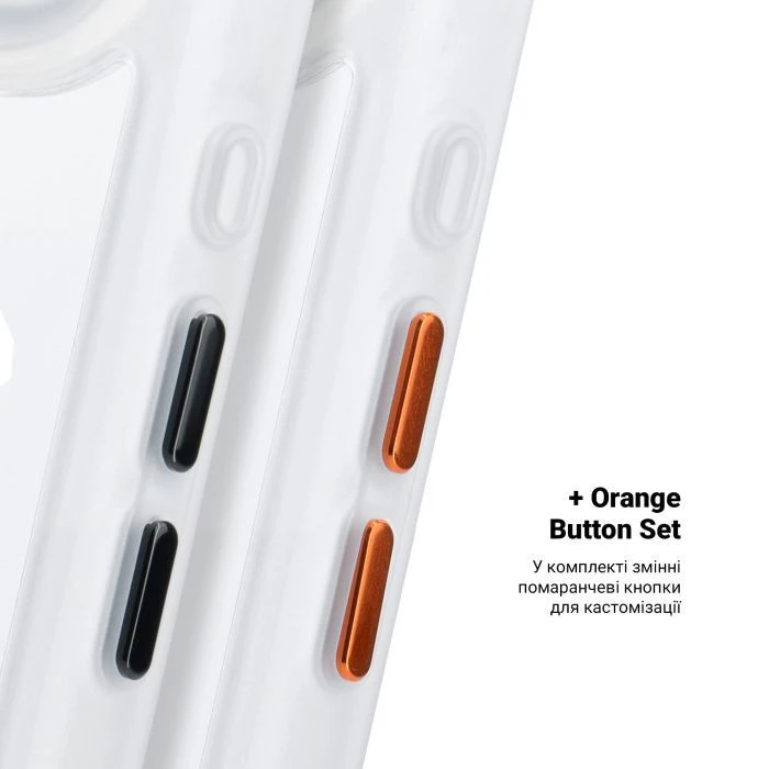 Чохол для мобільного телефону Armorstandart Unit MagCase Apple iPhone 17 Air Clear Silver + Orange Button Set (ARM90583) (UA)