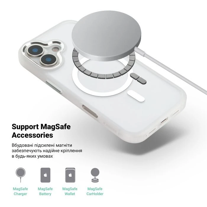 Чохол для мобільного телефону Armorstandart Unit MagCase Apple iPhone 17 Clear Silver + Orange Button Set (ARM90581) (UA)