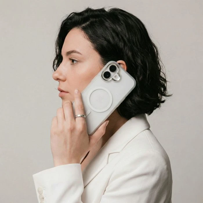 Чохол для мобільного телефону Armorstandart Unit MagCase Apple iPhone 17 Clear Silver + Orange Button Set (ARM90581) (UA)