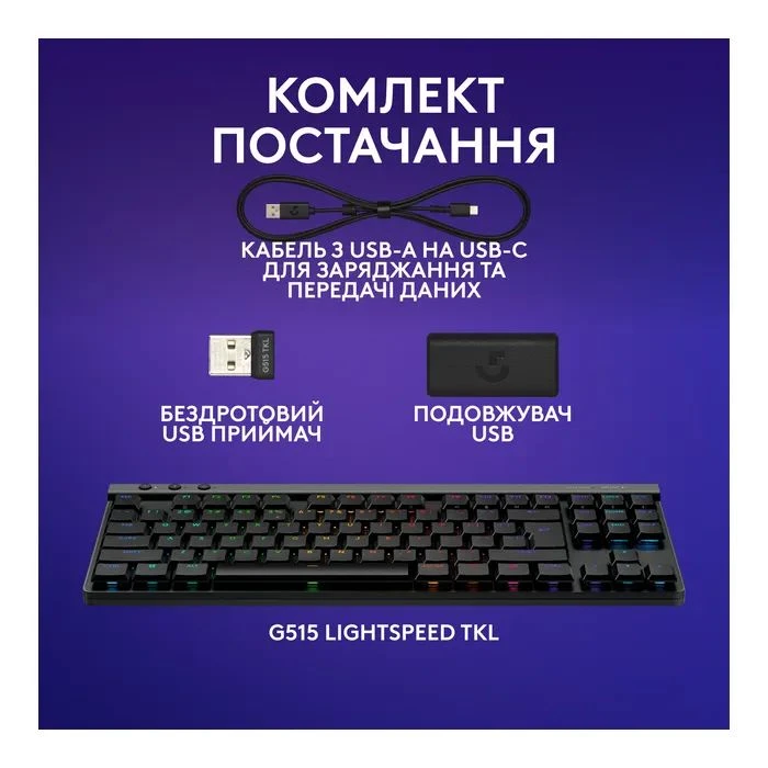 Logitech G515 TKL Lightspeed GL Tactile RGB Wireless/Bluetooth/USB UA Black (920-014075) (UA)