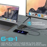 USB-хаб Promate MediaHub-C6 USB Type-C 6-в-1 Black (UA)