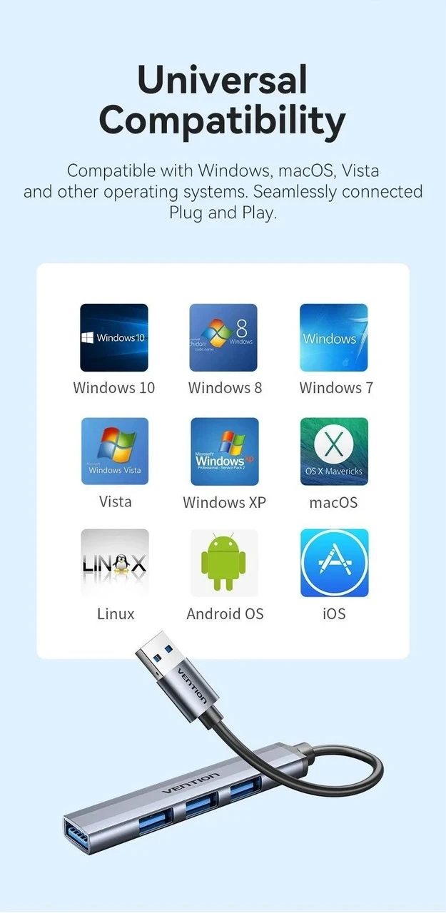 USB-хаб Vention CKPHB 4 ports Grey (UA) Тип: USB-хаб; Форм-фактор: внешний;