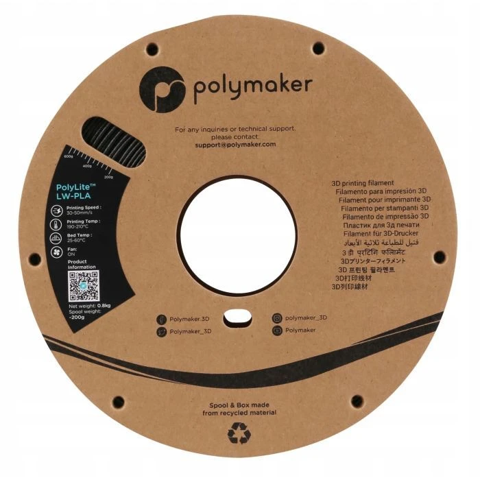 Пластик для 3D-принтера Polymaker PLA POLYLITE LW 1.75 mm 0,8kg BLACK (PA08001) (UA) Тип пластика: PLA; Диаметр: 1.75 мм;