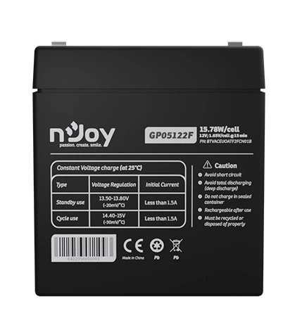Акумуляторна батарея Njoy GP05122F 12V 5AH (BTVACEUOBTO2FCW01B) AGM (UA) Номінальне напруження: 12 В;
