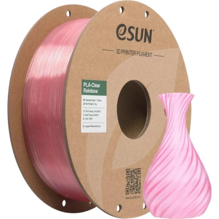 Пластик для 3D-принтера eSUN PLA Clear Rainbow 1,75mm 1kg PINK-Crystal (PLA-CLRB175O-CP1P1) (UA)