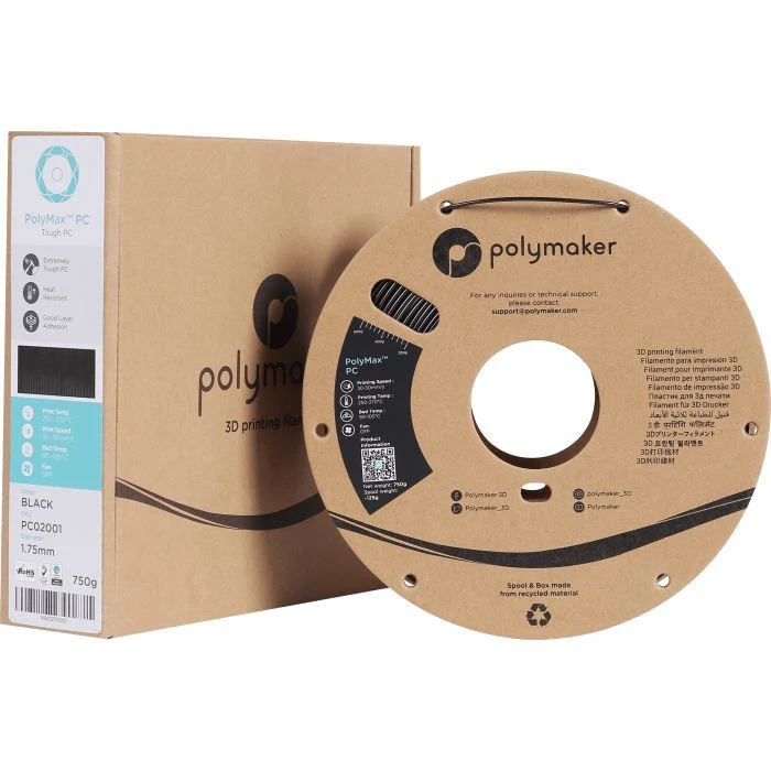 Пластик для 3D-принтера Polymaker PC PolyMax TOUGH 1,75mm 0,75kg ЧОРНИЙ (PC02001) (UA)