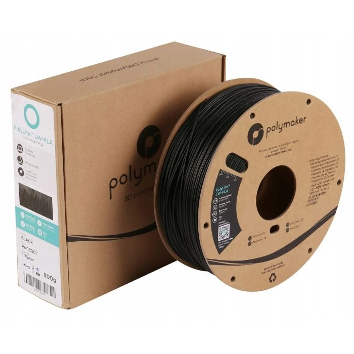 Пластик для 3D-принтера Polymaker PLA POLYLITE LW 1.75 mm 0,8kg ЧОРНИЙ (PA08001) (UA)