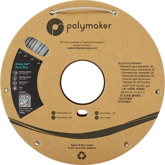 Пластик для 3D-принтера Polymaker PLA POLYLITE PRO 1,75mm 1kg СІРИЙ (PA07003) (UA)