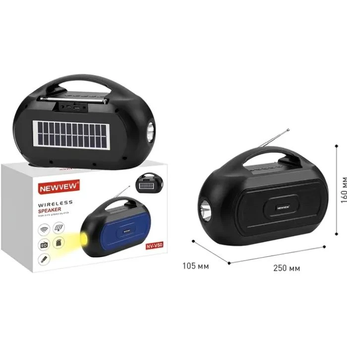 NEWVEW NV-V50 Solar Panel/BT/USB/TF/FM/AUX Black (NWVW-NV-V50-BK) (UA) Подключение: