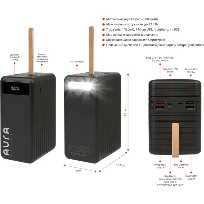 AURA NRG-P120 120000mAh 22.5W Black (PBANRG-P120B) (UA)