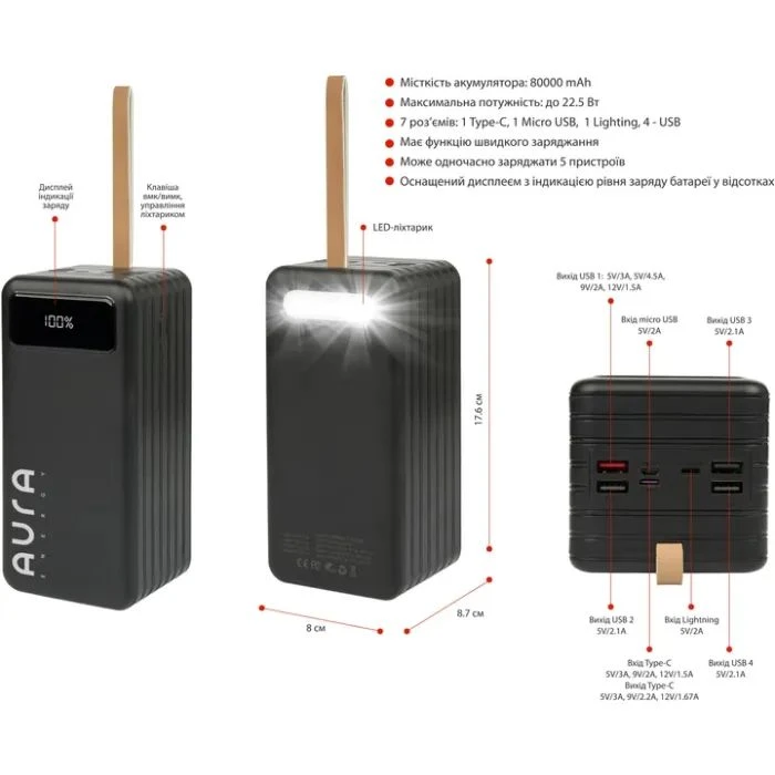 AURA NRG-P80 80000mAh 22.5W Black (PBANRG-P80B) (UA)