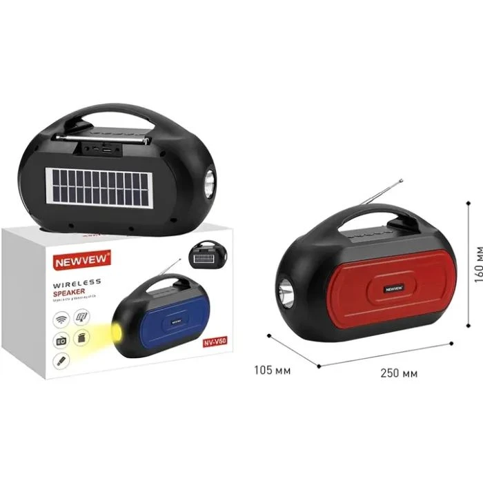 NEWVEW NV-V50 Solar Panel/BT/USB/TF/FM/AUX Red (NWVW-NV-V50-RD) (UA)