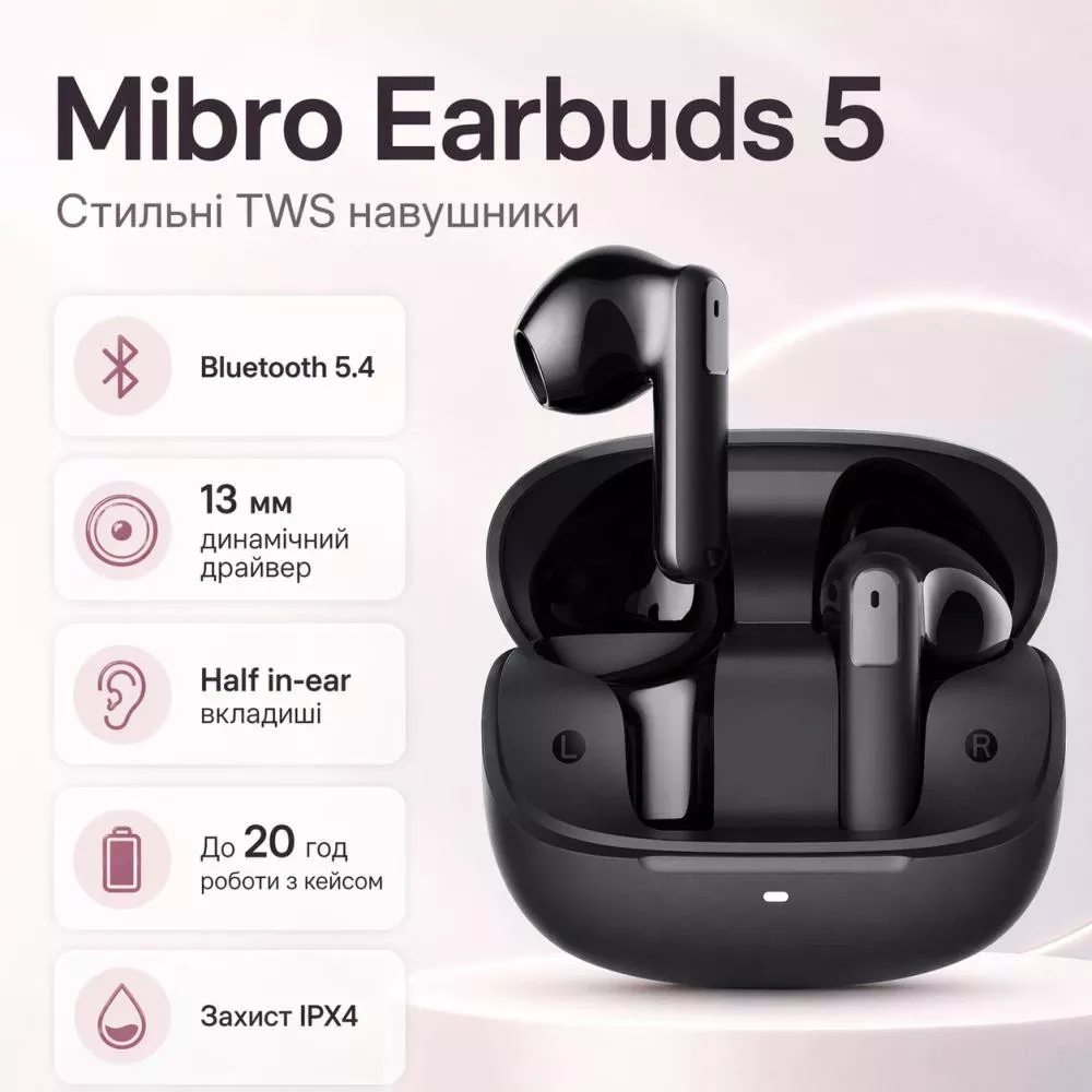 Навушники Mibro Earbuds 5 Black (XPEJ014B) (UA)