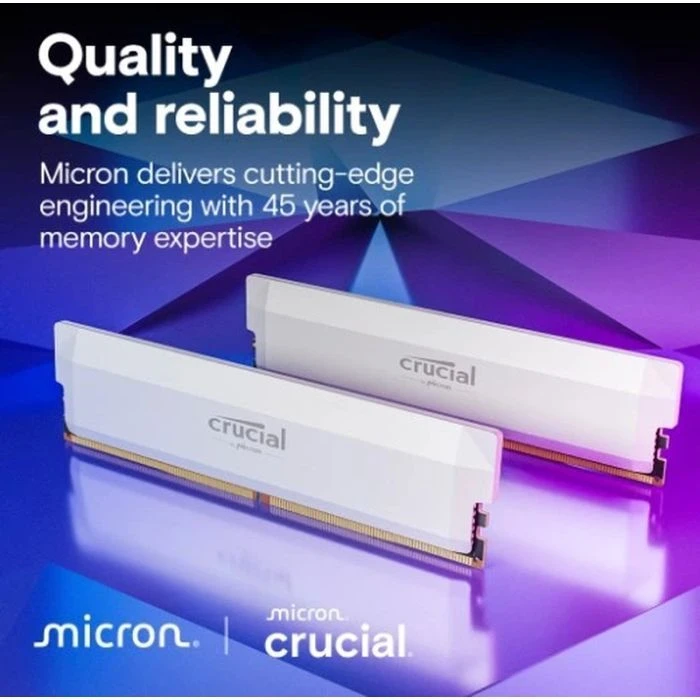 DDR5 64GB (2x32GB) 6000 MHz Crucial Pro Wite Micron (CP2K32G60C40U5W) (UA) Тип пам'яті: DDR5; Обсяг пам'яті: 64