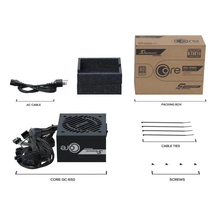 Seasonic 650W (CORE GC-650 ATX31) (UA) Мощность: 650 Вт; Модуль PFC: