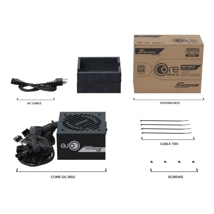 Seasonic 850W (CORE GC-850 ATX31) (UA) Мощность: 850 Вт; Модуль PFC: