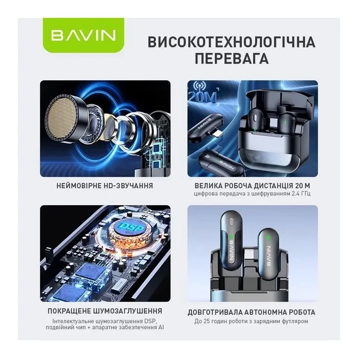 Мікрофон BAVIN MP-100 Type-C Black (H-MP-100 BK) (UA) Тип: динамічний; Призначення: