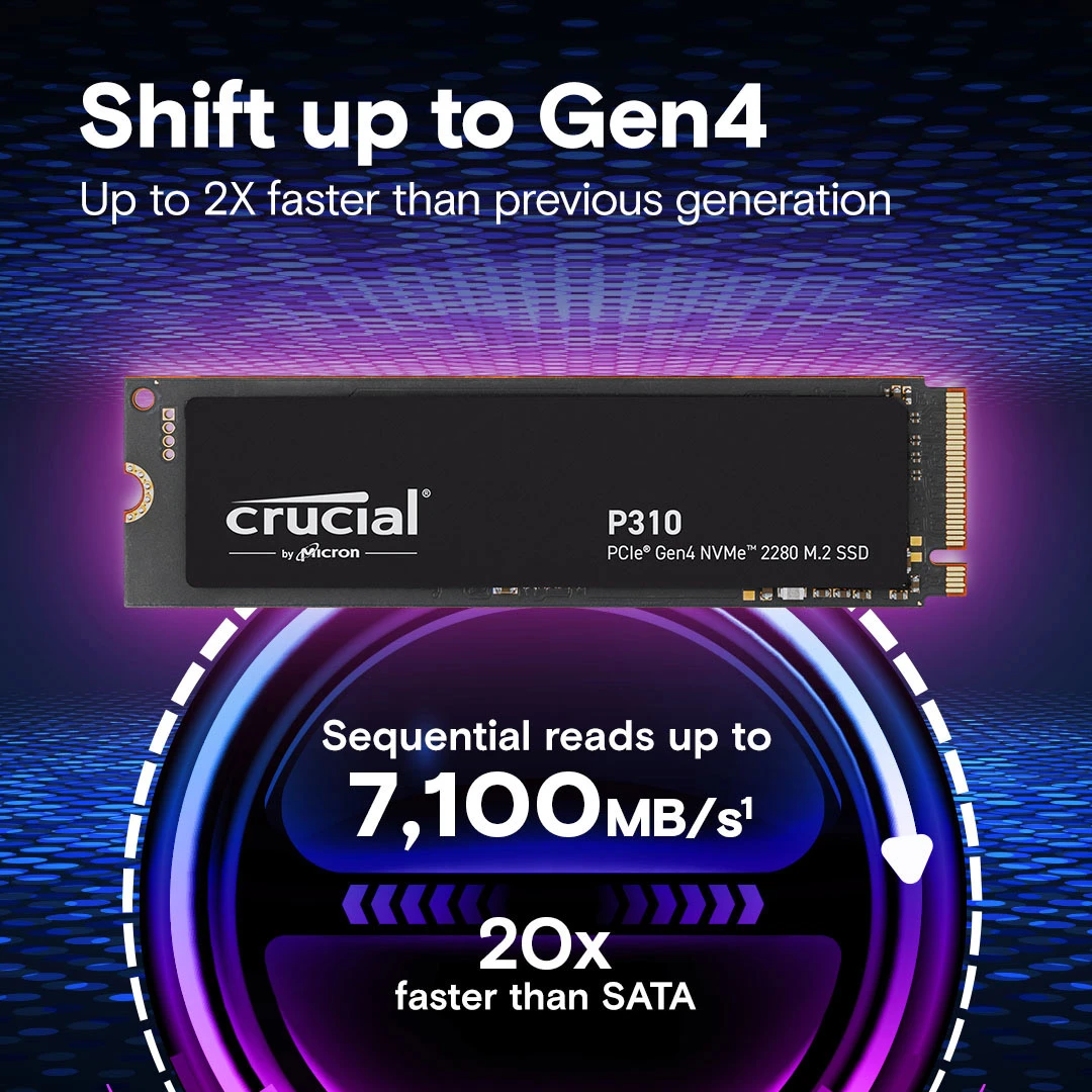 Crucial P310 1TB M.2 2280 NVMe PCIe 4.0 x4 3D NAND TLC (CT1000P310SSD8) (UA) Споживання енергії: немає даних;