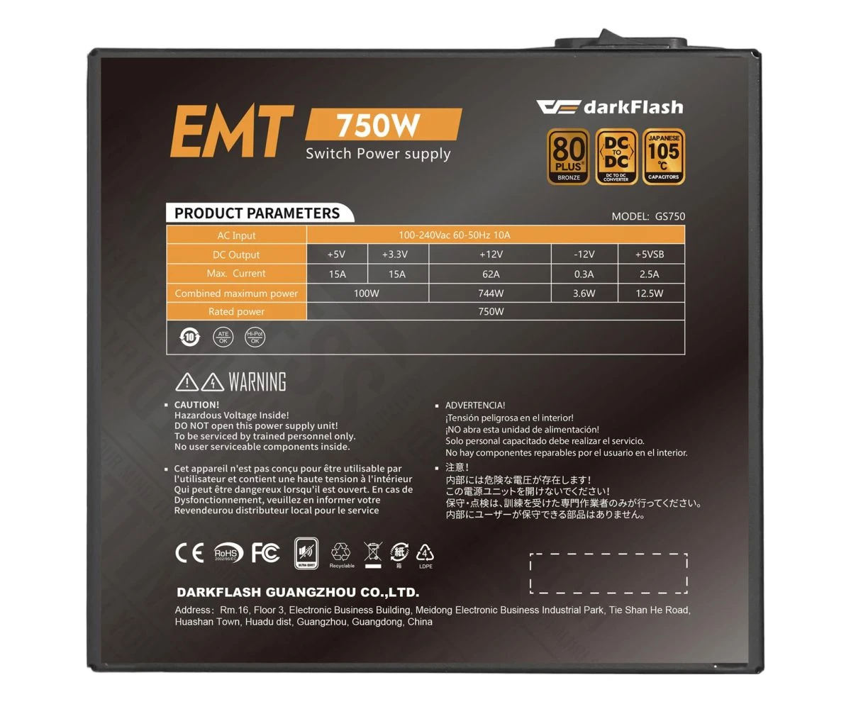 DarkFlash EMT750 750W 80 Plus Bronze (EMT750 Black) EU