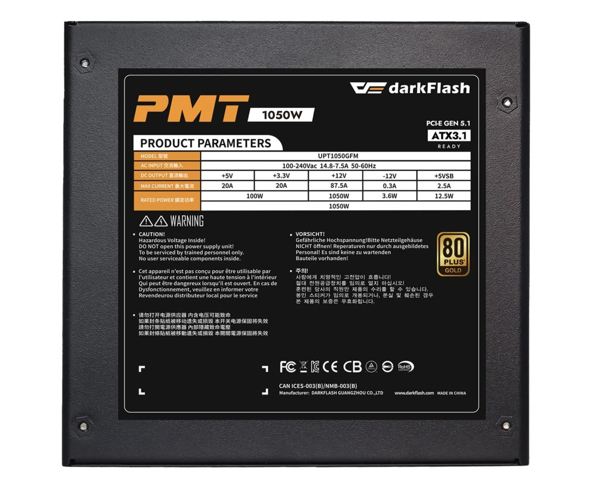 DarkFlash PMT1050 1050W 80 Plus Gold (PMT1050 Black) EU