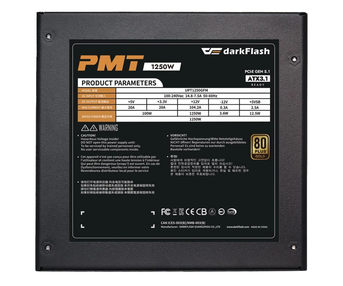 DarkFlash PMT1250 1250W 80 Plus Gold (PMT1250 Black) EU
