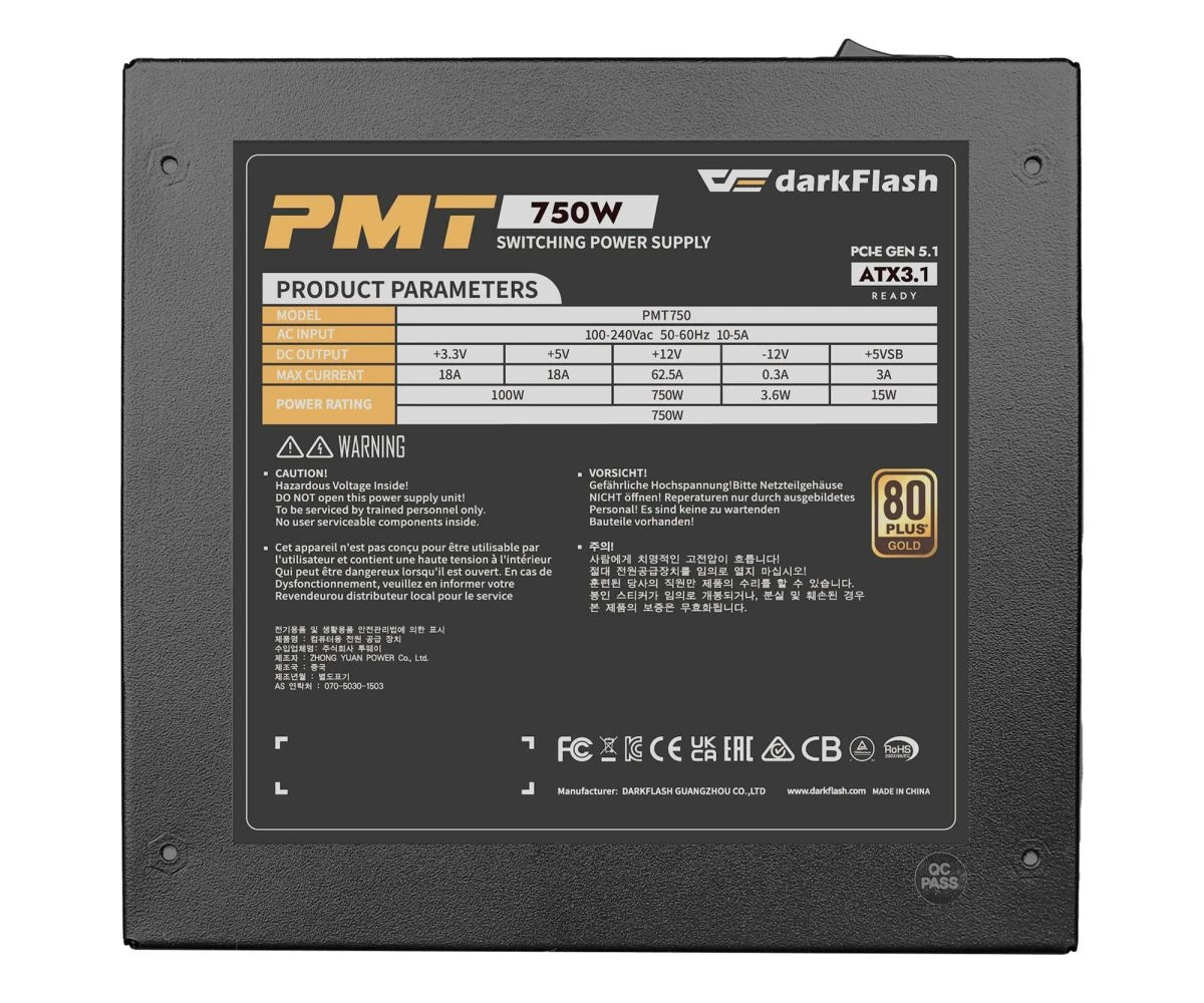 DarkFlash PMT750 750W 80 Plus Gold (PMT750 Black(Gold)) EU