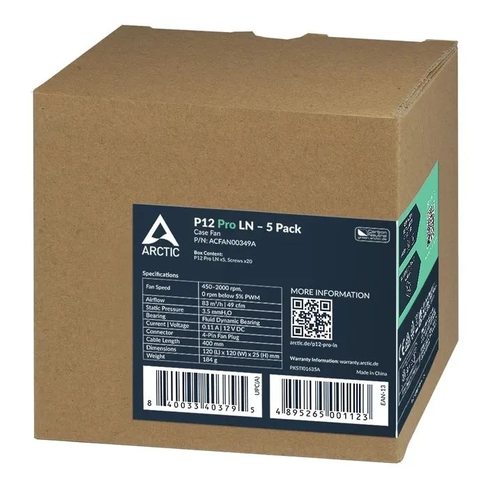 Кулер для корпусу Arctic P12 Pro LN, 5 шт. (ACFAN00349A) (UA) Кількість вентиляторів: 5;