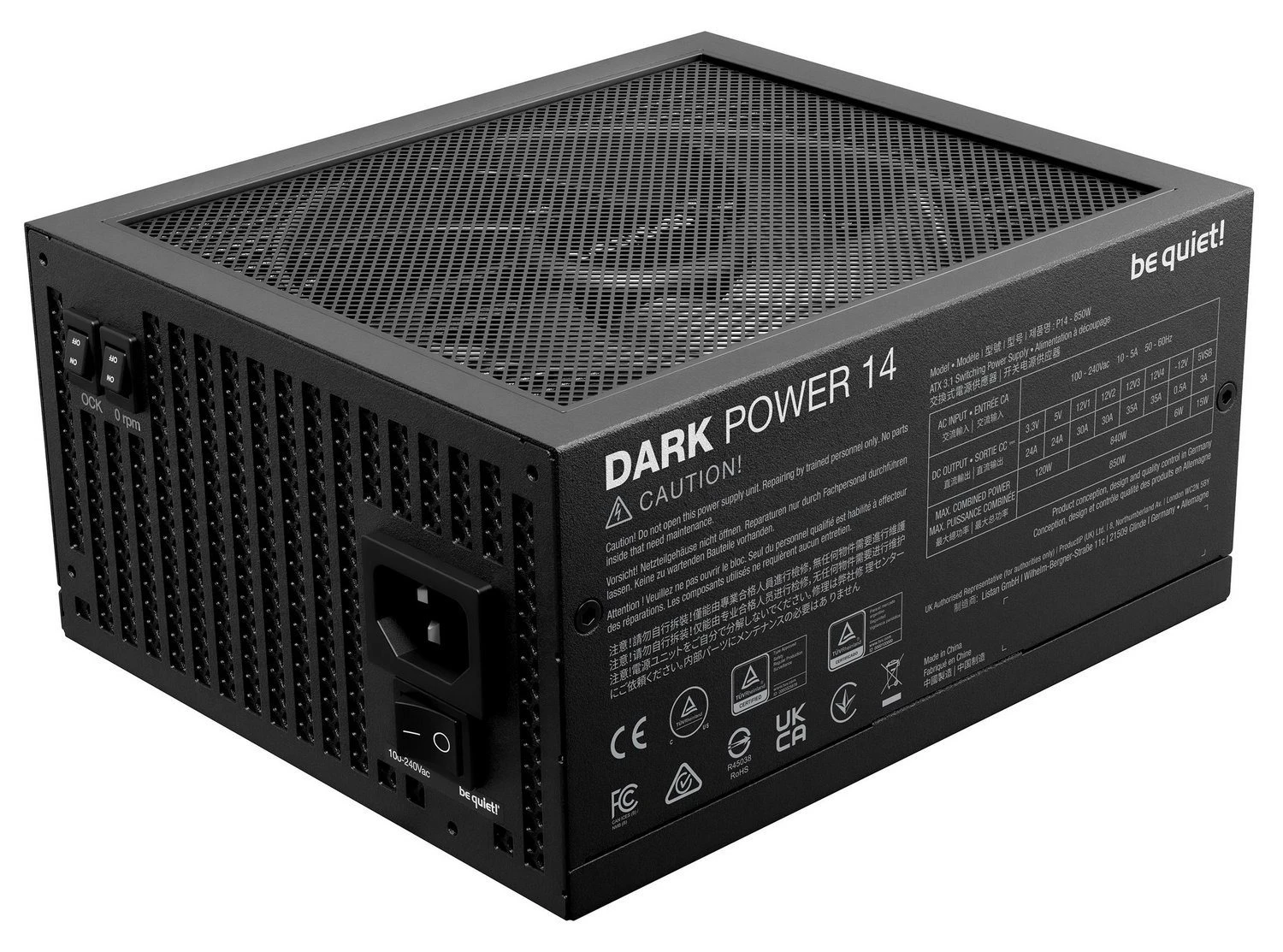 be quiet! Dark Power 14 850W (BP019EU) (UA) +5V: 24А; +3.3V: 24А; +12V1: 30А; +12V2: 30А; +12V3: